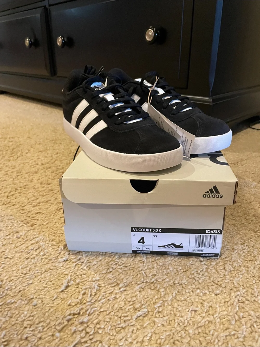 NIB- adidas Black & White Court-Style Sneakers- kids 4